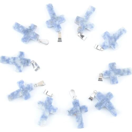 Wholesale 10Pcs/Lot Sodalite Natural Stone Charms Pendants Cross Shaped Dangle Beads QV0052