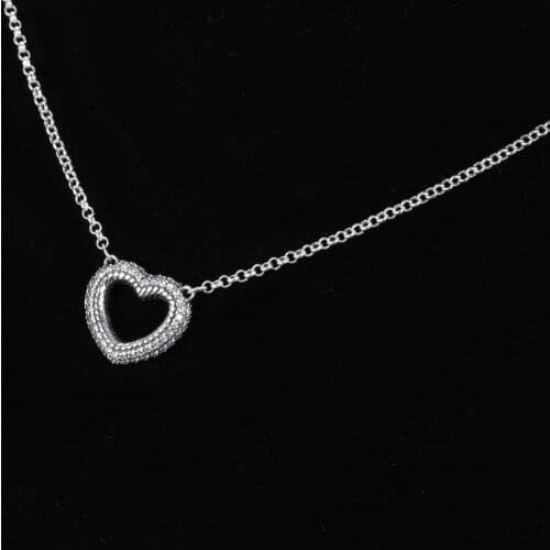 S925 Necklace For Women Pave Open Heart Necklace Girl Fashhion Choker fit Lady Jewelry