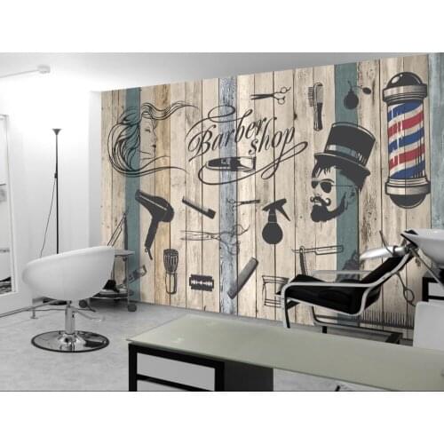 Custom 3d wallpaper mural retro barber shop beauty salon background wall background painting