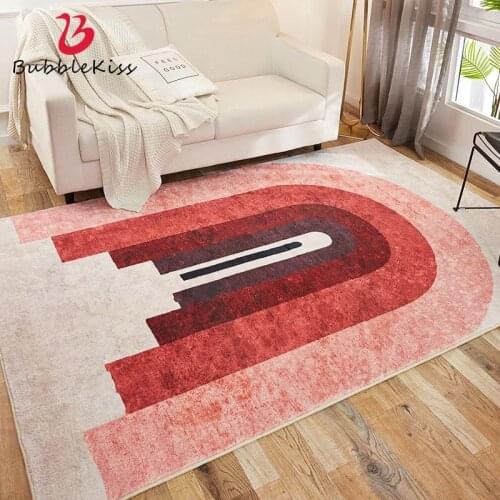 Bubble Kiss European Style Red Geometric Pattern Carpets for Living Room Thickened Wool Fabric Soft Bedroom Decor Rugs 2021