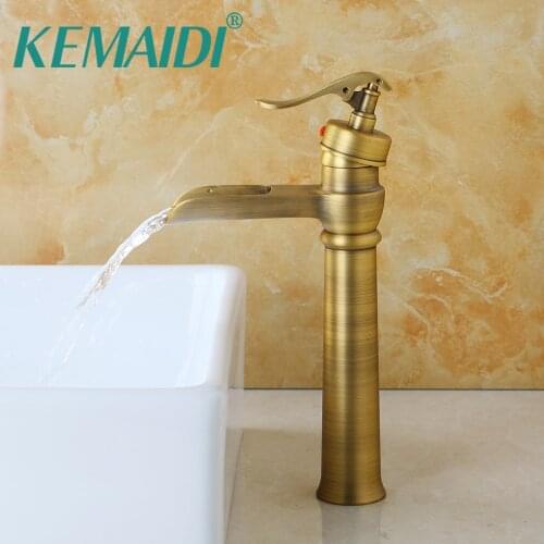 KEMAIDI Bathroom Basin Sink Antique Brass Mixer Tap Basin Faucet Deck Mounted Waterfall Faucet torneira Washbasin Bathroom Taps