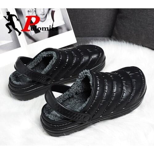 PULOMIES Men Women Slippers Ladies Slippers Winter Warm Slippers Waterproof Indoor Home Fur Slippers Casual Plush Couple Slipper