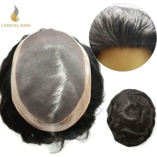 Fine Mono Mens Toupee Poly Skin Around Human Hair Replacement Systems Durable NPU Monofilament Wig Various Colors