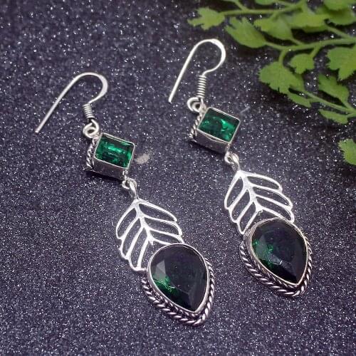 Vintage Shiny Hot Sale GreenTopaz Silver Color For Women Drop Dangle Earrings 2 5/8 inch HD506