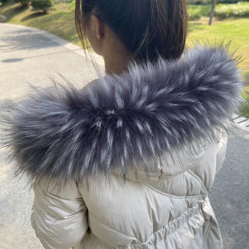 Faux Fur Collar For Parkas Coats luxury Warm Fox Raccoon Scarf Women Large Scarves Male Down jacket Fur Collar Fabric Dark Grey