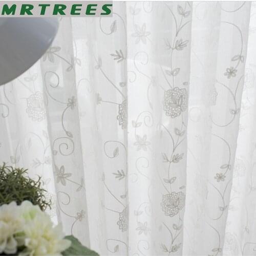 MRTREES Embroidered White Tulle Curtains For Living Room The Bedroom Voile Drapes Decoration Sheers Window Panel