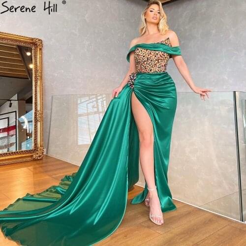 Green High Split Stain Evening Dresses Gowns 2021 Beaded Elegant Mermaid For Women Party Night BLA71254 Serene Hill