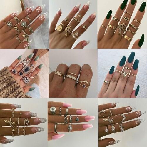 HuaTang Vintage Snake Rings Set for Women Geometric Star Crystal Oval Opal Knuckle Ring Female Party Finger 2020 Jewelry Anillos