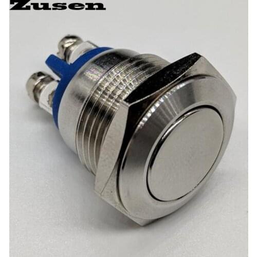Zusen 16mm flat head Momentary Stainless Steel Metal Momentary Push Button Switch(ZS16F-10/S)