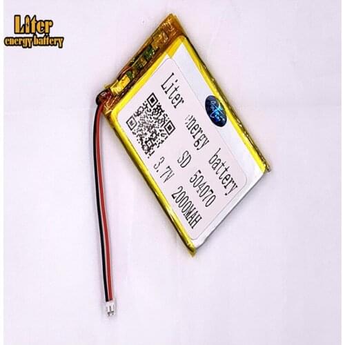 1.5MM 2pin connector 3.7V 504070 2000mah Lithium Polymer e-books GPS PDA Li-Po Rechargeable Battery