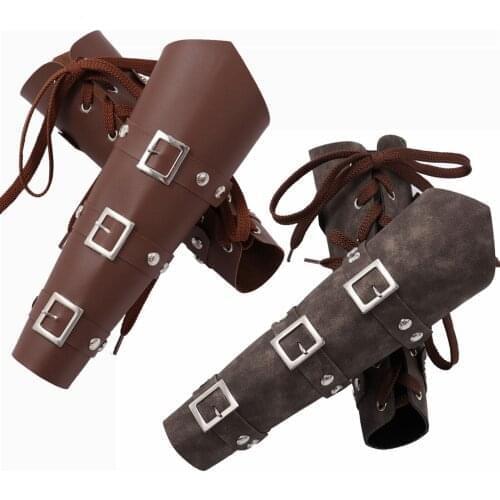 1Pair Men Medieval Cosplay Leather Armor Arm Warmers Lace-Up Viking Pirate Knight Gauntlet Wristband Bracer Steampunk Accessorie
