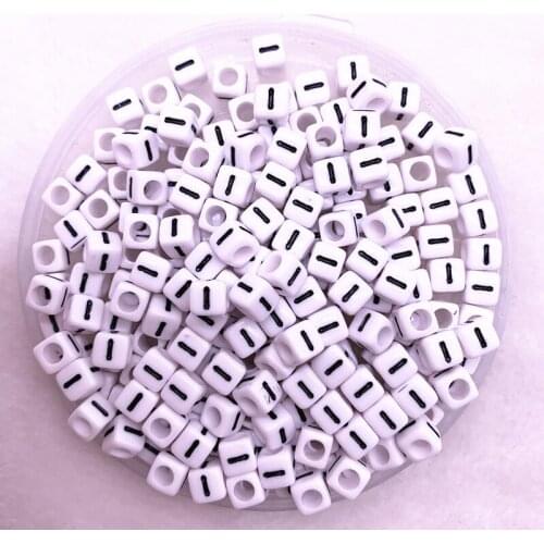 100pcs/lot "I"White Alphabet/ Letter Acrylic Cube Beads For DIY Jewelry Making 6x6mm(1/4"x1/4")