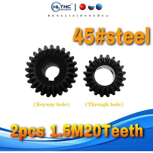 2pcs Bevel Gear 1.5M 20Teeth inner hole 8/10/12/14/15 mm gear 90 degrees meshing angle Steel Gears Screw Hole M5