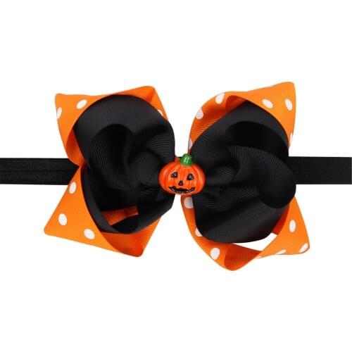 50pcs Halloween headbands girl pumpkin hair big polka dot bows head band wrap tubran hair bands accessories headwear WS050