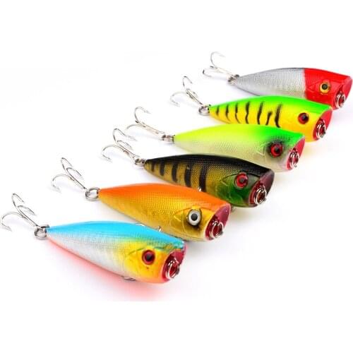 HiUmi 6pcs 6cm 6.9g Plastic Popper Fishing Lures Fishing Lures 6Colors Fishing Tackle #6 Hook Bass Baits