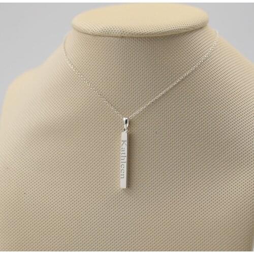 925 Silver Vertical Bar Engraved 4 Sides Custom Name Plate 3D Bar Pendent Personalized Solid Jewelry for Men Women