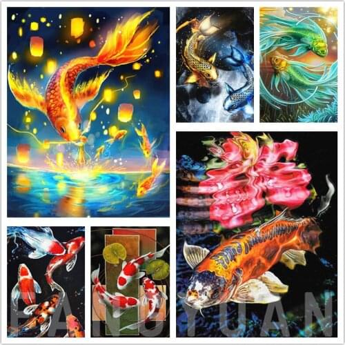 5D DIY Diamond Painting Full Square Round Fish Goldfish Embroidery Handmade Mosaic Animal Rhinestone Modern Home Decoration