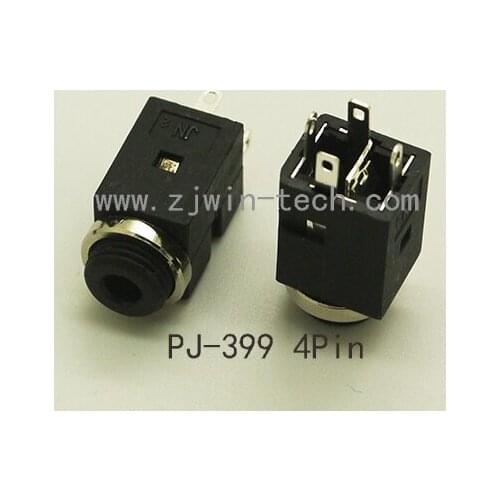 100pcs/lot 3.5mm Audio Jack With Switch PJ399 4P Female Connector Screw Nut Socket DIY With 4P Golden Male Jack Plug