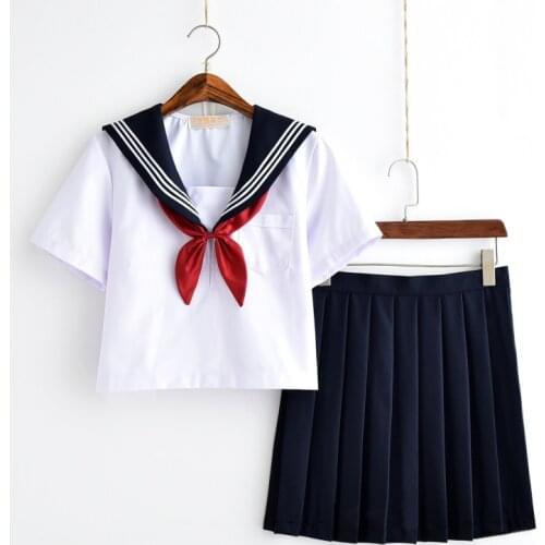 White Schoolgirl Uniform Japanese Class Navy Sailor School Uniforms Students Clothes For Girls Anime COS Sailor Navy Suit plus