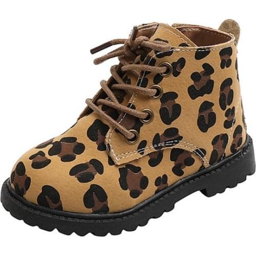 Girls Martin Boots Autumn Winter New Leopard Pu Leather ChildrenS Princess Short Boots For Kids Rubber Sole Baby Toddler Shoes