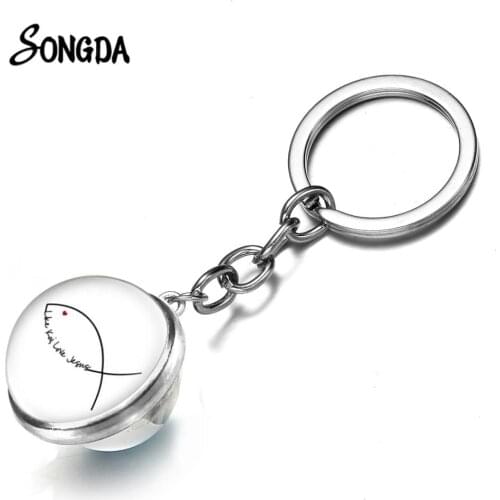 Jesus Fish Symbol Print Keychain Transparent Glass Cabochon Ball High Quality Key Chains Christian Religious Car Trinkets