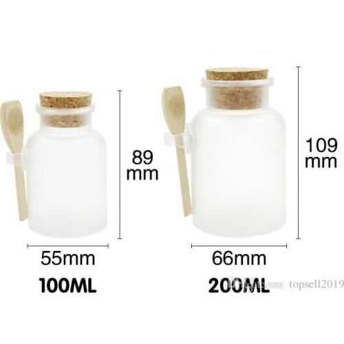 100g 200g Bath Salt ABS Bottle and Powder Plastic Bottle with Cork Jar with Wood Spoon free shipping
