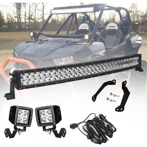 For POLARIS RZR XP 1000 2014-2020 RZR 900 2016-2020 A-Pillar LED Work Lights Mount Kit & Upper Roof 30" Curved LED Light Bar