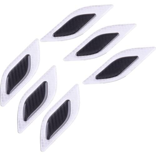 DWCX 6Pcs White Carbon Fiber Texture Safety Reflective Tape Bumper Warning Mark Car Stickers Accessory