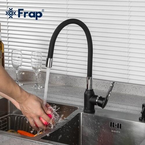 Frap Black Kitchen Faucet Silica Gel Nose Pull Down Kitchen Sink Faucet Cold and Hot Water Mixer Deck Mounted Tap