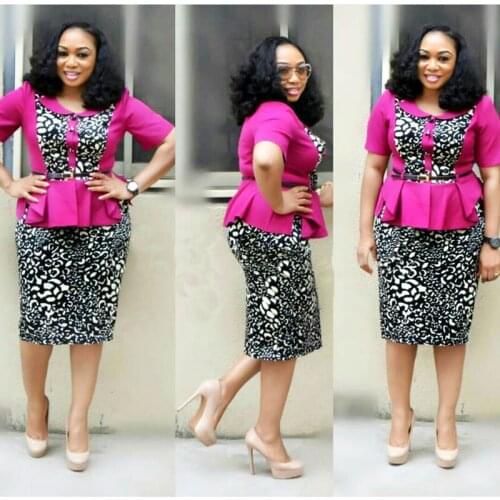 HOUSEOFSD Elegant Leopard Print Plus Size African Turkey Dresses For Women Office Lady Two Piece Set Top And Pencil Dress Suits