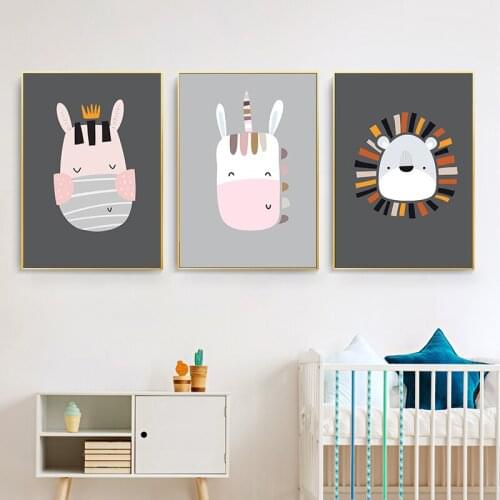 Canvas Painting Nordic Poster Cute Baby Animal Elephant Zebra Lion Wall Art Print Pictures Nursery kids Room Decor