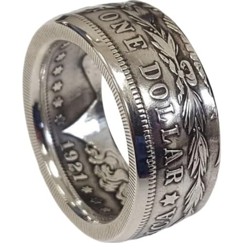 Morgan Silver Dollar Coin Ring 'Heads' Silver Plated Handmade Women Men Vintage Punk Personality Coin Rings Fashion Jewelry