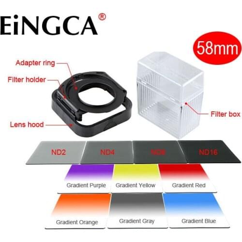 14in1 Camera Lens Filter Set 58mm Adapter Lens Hood ND2 Gradient Filter Box for Canon 18-55mm STM / for Nikon 50mm f/1.8G Lens