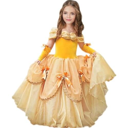 Belle Princess Dress Beauty and the Beast Cosplay Costume for Kids Elegant Flower Girl Dress for Weddings