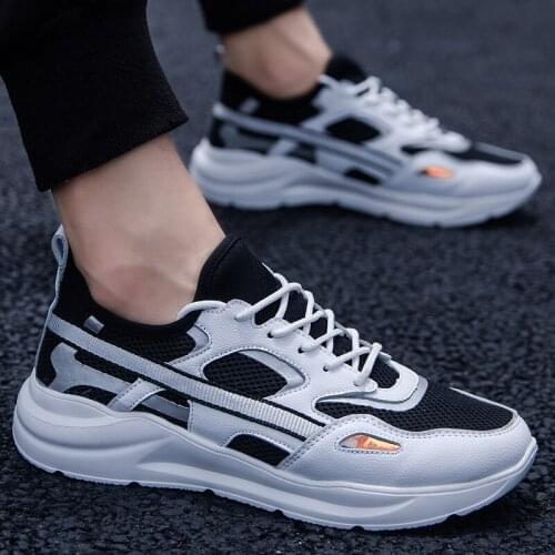 Fashion Men Casual Sneakers Shoes New Breathable Mesh Men Shoes Trainers Lace Up Male Vulcanized Shoes Leather Footwear D7-67