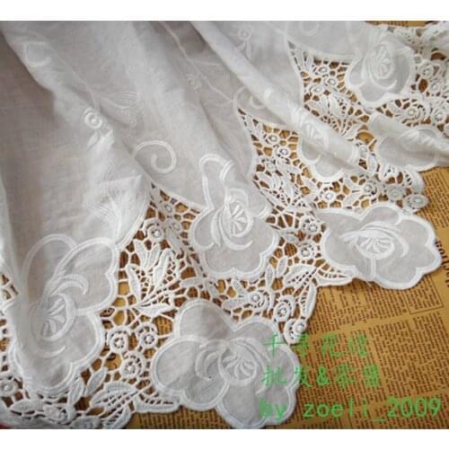 Peony flower exquisite cotton lace fabric cloth skirt embroidery width 130cm Clothing diy accessories