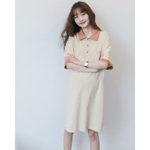 Summer New Expectant Mother Maternity Short Sleeve Dresses Pregnancy Turn-Down Button Collar Dresse Pregnant Women Cotton Dress