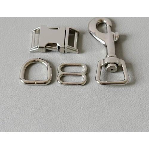 1 set 15mm Metal 8 button belt straps slider breakaway side release buckle spring hook for dog collar leash accessories-sliver