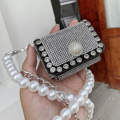 Mini Diamond Crossbody Bag For Women 2021 Summer New Fashion Pearl Chain Ladies Shoulder Bags Brand Luxury PU Leather Handbags