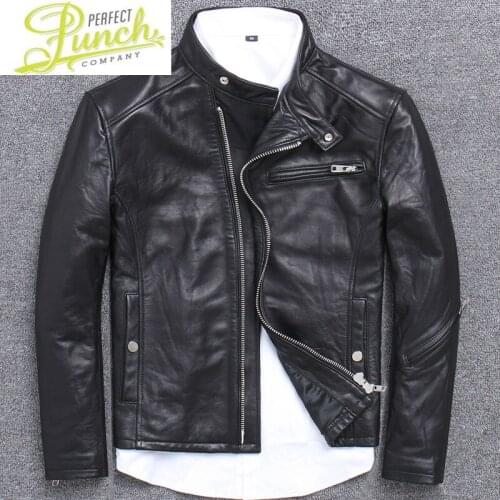 Leather Real 100% Genuine Sheepskin Coat Vintage Short Biker Motorcycle Jacket Men Chaqueta Cuero Hombre U-1808 J4200