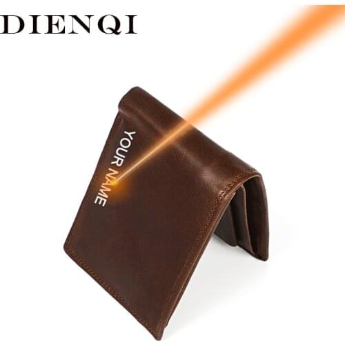 DIENQI Vintage Cowhide Mens Wallet Thin Genuine Leather Ecustomized Short Purse Anti-theft Rfid Coin Magic Wallets Walet Man