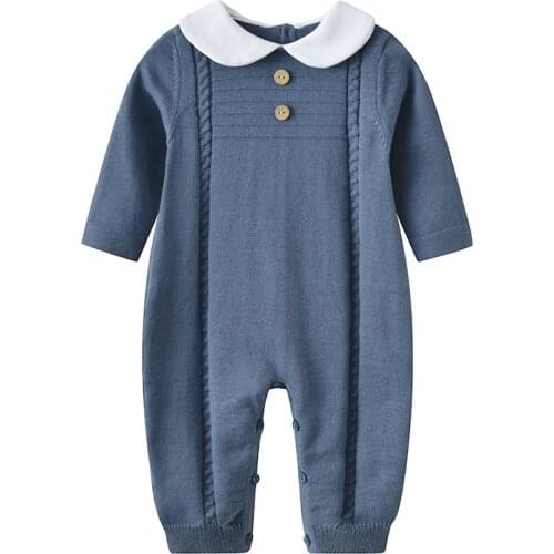 Autumn Baby Boys Rompers Knitted 100%Cotton Navy Newborn Bebes One Piece Jumpsuits Outfits Long Sleeves Toddler Infantil Clothes