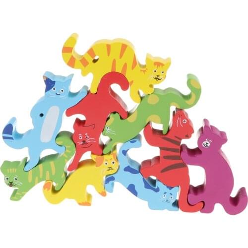 Set of 9 PCS Wooden Animal Shape Blocks Stacking Intelligence Game Kids Educational Toy Birthday Gift