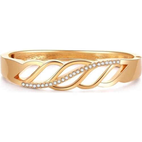 ORNAPEADIA New Alloy Geometric Line Leaf Shape Bracelet for Women Curve Crystal Elegant Female Luxury Bangles Jewelry