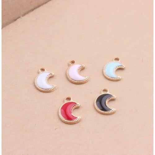 Wholesale 30PCS/Lot Gold Color Tone Alloy Moon Oil Drop Jewelry Charms Enamel DIY Jewelry Bracelet Necklace Floating Charm