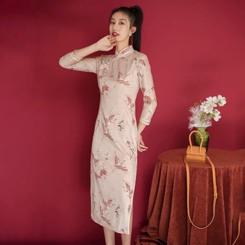 Autumn Daily Female Improvement Old Shanghai New Daily Cheongsam Girl Retro Long Chinese Style Dress