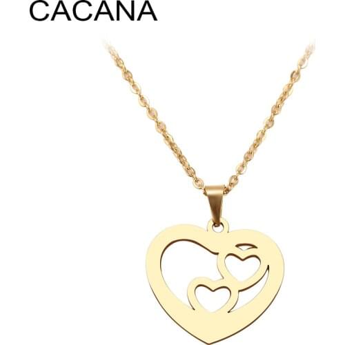 CACANA Stainless Steel Necklace For Women Man Gift Geometric Hearts Choker Pendant Necklace Engagement Jewelry