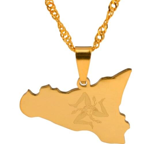 Gold Color/Silver Color Map of Italy Sicily Pendant Necklaces Italian Sicilia Maps Stainless Steel Jewelry Gifts #J0629