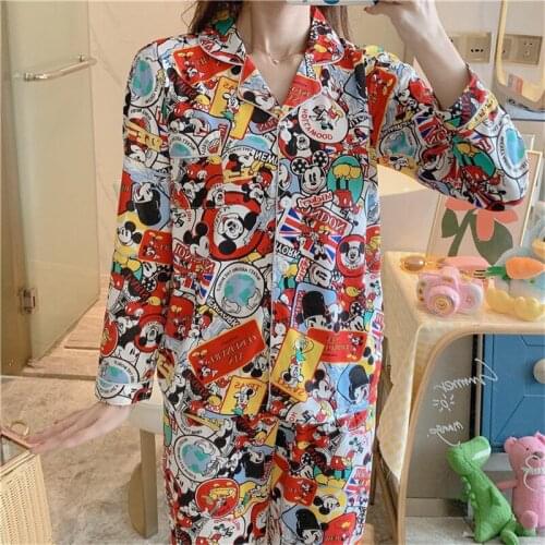 Disney cartoon Mickey graffiti pajamas female spring and autumn long-sleeved fashion cute young ladies autumn winter suit