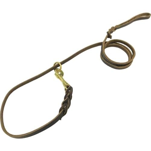 Braided Real Leather P Chain Small Dog Leash Slip Collar puppy pet Walking Lead long Dog Traction Rope For small Medium Dogs